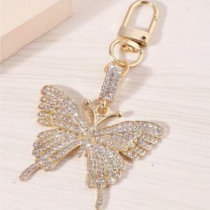 Rhinestone Gold Butterfly Bag Charm/Keychain NIP